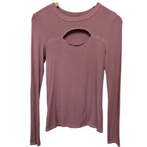Enza Costa‎ Silk Knit Long Sleeve Cutout Crew Neck Top Dusty Rose Pullover Y2K